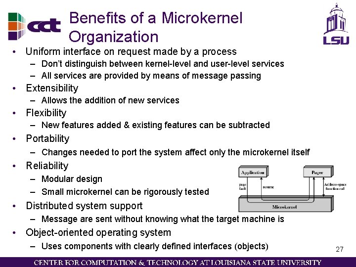 Benefits of a Microkernel Organization • Uniform interface on request made by a process