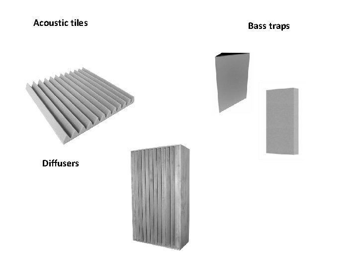 Acoustic tiles Diffusers Bass traps 