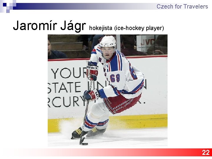 Czech for Travelers Jaromír Jágr hokejista (ice-hockey player) 22 
