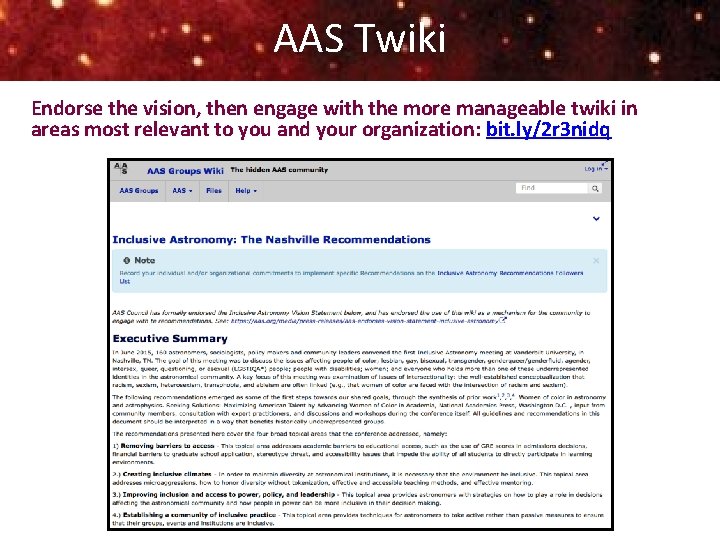 AAS Twiki Endorse the vision, then engage with the more manageable twiki in areas