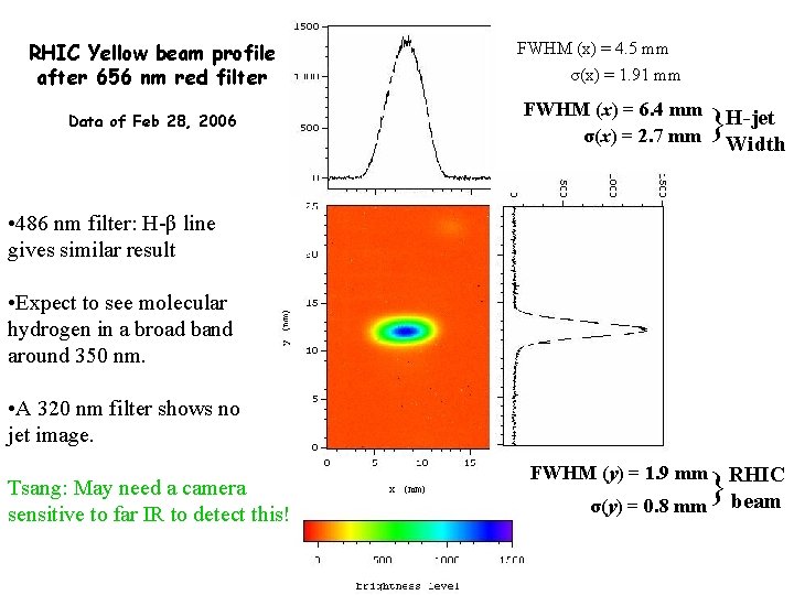 RHIC Yellow beam profile after 656 nm red filter Data of Feb 28, 2006