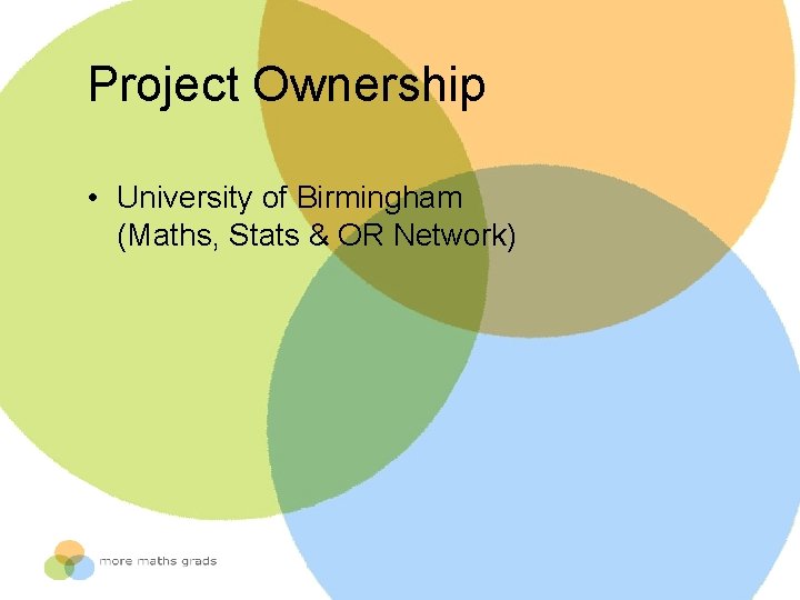 Project Ownership • University of Birmingham (Maths, Stats & OR Network) 