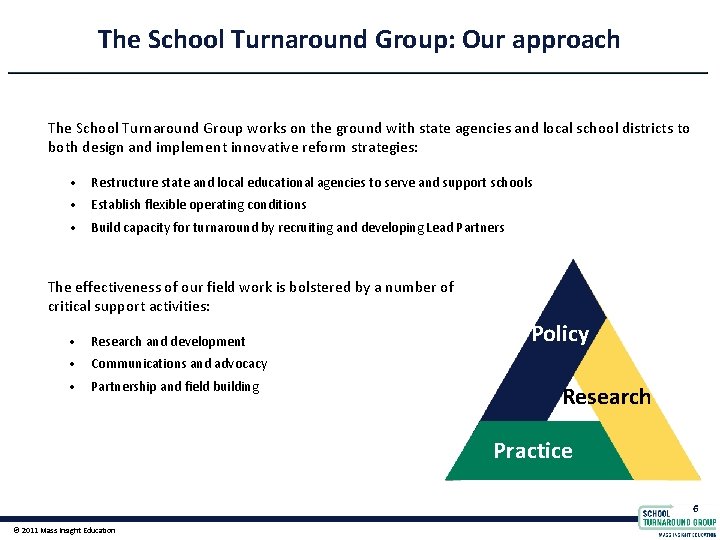 The School Turnaround Group: Our approach The School Turnaround Group works on the ground