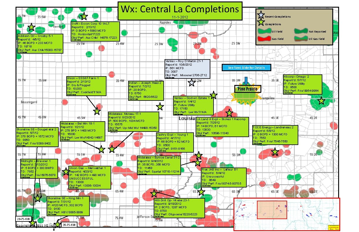 Wx: Central La Completions Recent Completions 11 -1 -2012 Swift– Exxon Corp 10 1