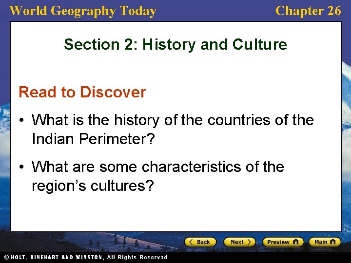 World Geography Today Chapter 26 Section 2: History and Culture Read to Discover • World Geography Today Chapter 26 Section 2: History and Culture Read to Discover •