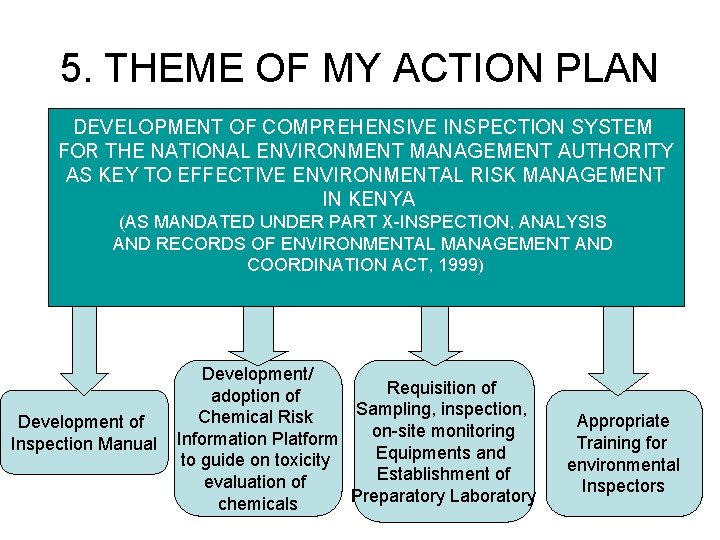 5. THEME OF MY ACTION PLAN DEVELOPMENT OF COMPREHENSIVE INSPECTION SYSTEM FOR THE NATIONAL