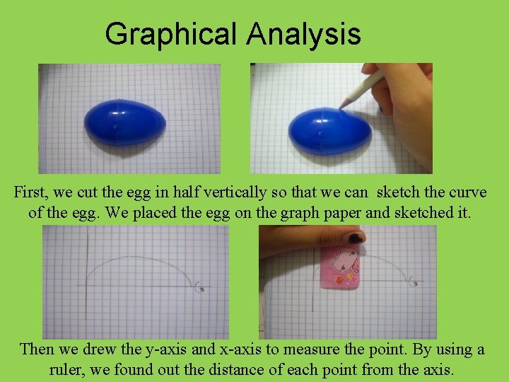 Graphical Analysis First, we cut the egg in half vertically so that we can