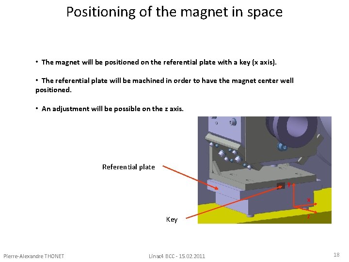 Positioning of the magnet in space • The magnet will be positioned on the