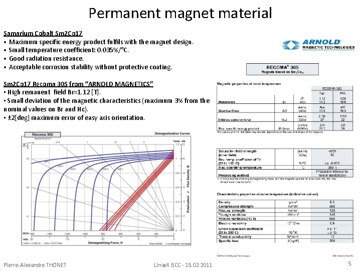 Permanent magnet material Samarium Cobalt Sm 2 Co 17 • Maximum specific energy product