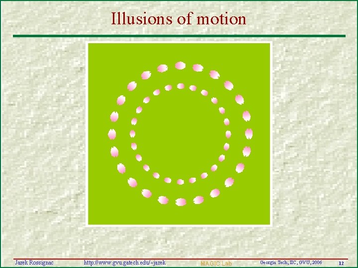Illusions of motion Jarek Rossignac http: //www. gvu. gatech. edu/~jarek MAGIC Lab Georgia Tech,