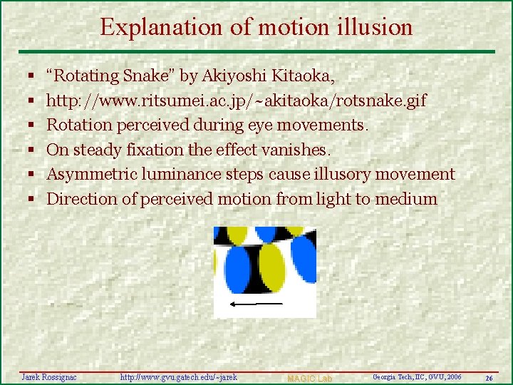 Explanation of motion illusion § § § “Rotating Snake” by Akiyoshi Kitaoka, http: //www.