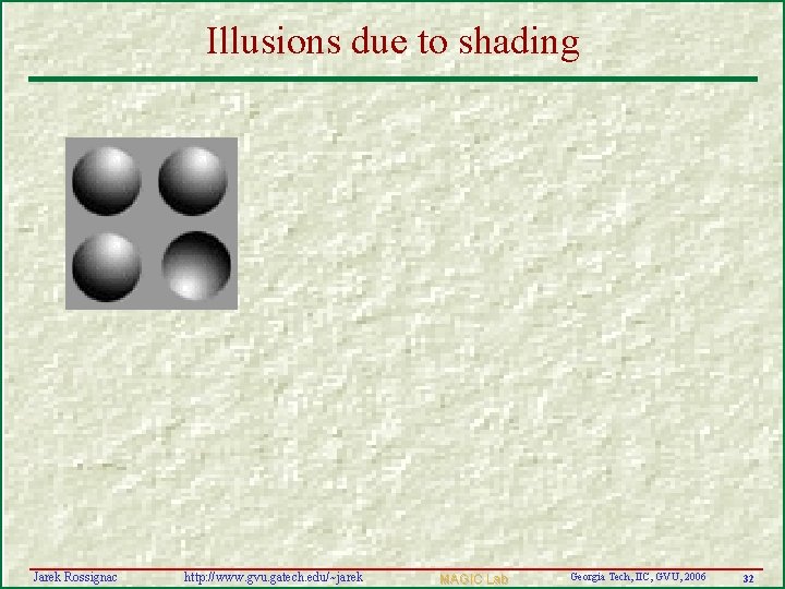 Illusions due to shading Jarek Rossignac http: //www. gvu. gatech. edu/~jarek MAGIC Lab Georgia