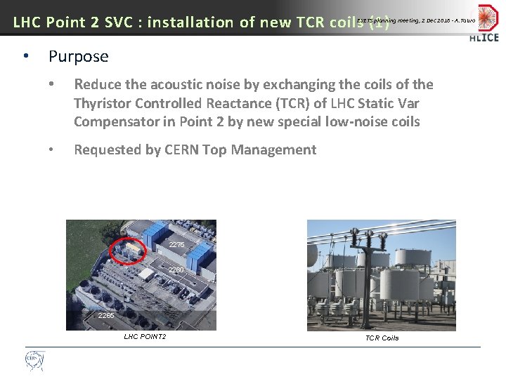 LHC Point 2 SVC : installation of new TCR coils (1) EYETS planning meeting,