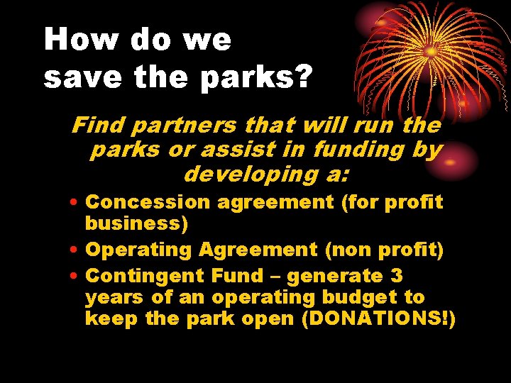 How do we save the parks? Find partners that will run the parks or