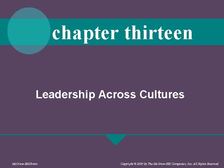 chapter thirteen Leadership Across Cultures Mc. Graw-Hill/Irwin Copyright © 2009 by The Mc. Graw-Hill