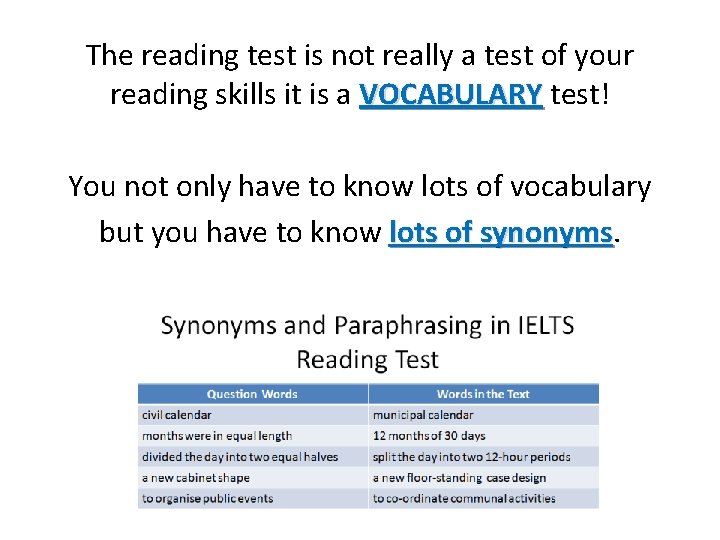 The reading test is not really a test of your reading skills it is