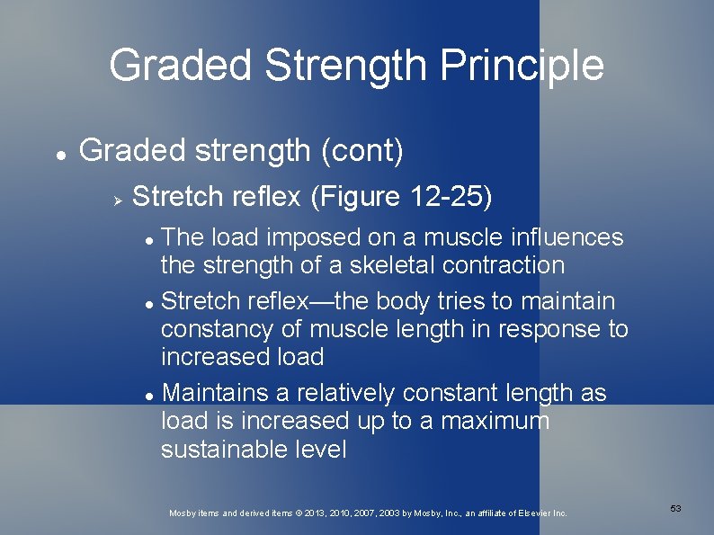 Graded Strength Principle Graded strength (cont) Stretch reflex (Figure 12 -25) The load imposed