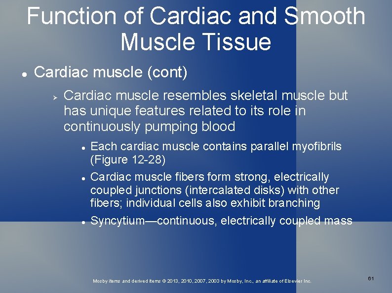 Function of Cardiac and Smooth Muscle Tissue Cardiac muscle (cont) Cardiac muscle resembles skeletal