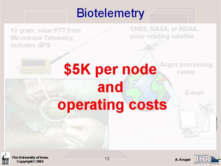 Biotelemetry CNES, NASA, or NOAA, polar orbiting satellite 12 gram, solar PTT from Microwave