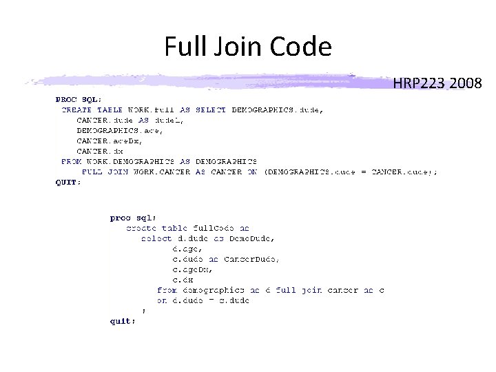 Full Join Code HRP 223 2008 