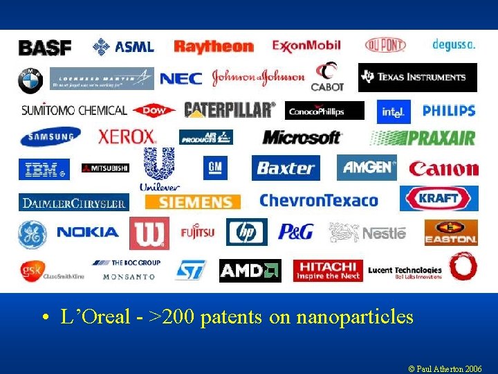  • L’Oreal - >200 patents on nanoparticles © Paul Atherton 2006 