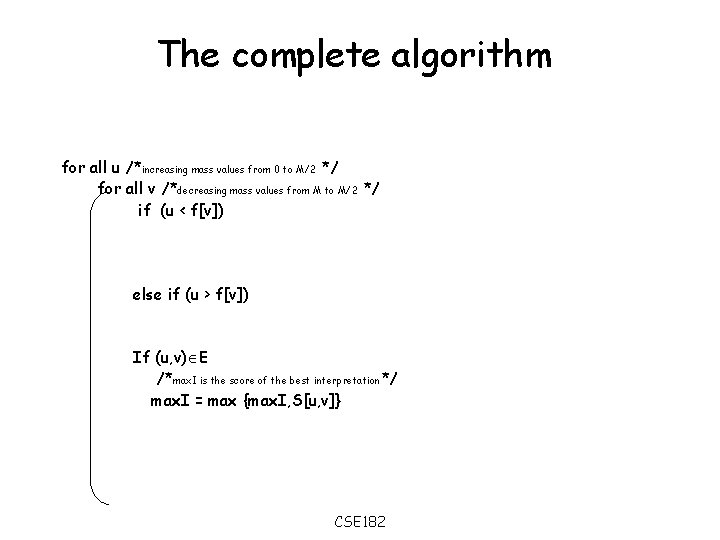 The complete algorithm for all u /*increasing mass values from 0 to M/2 */