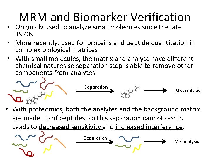 MRM and Biomarker Verification • Originally used to analyze small molecules since the late