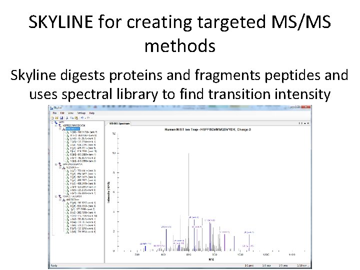 SKYLINE for creating targeted MS/MS methods Skyline digests proteins and fragments peptides and uses