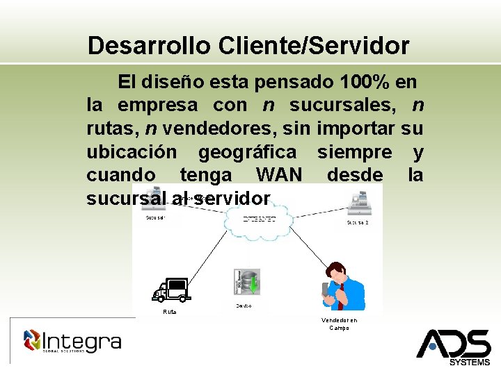 Desarrollo Cliente/Servidor El diseño esta pensado 100% en la empresa con n sucursales, n