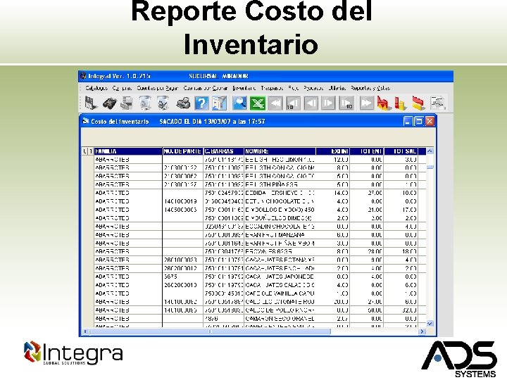 Reporte Costo del Inventario 