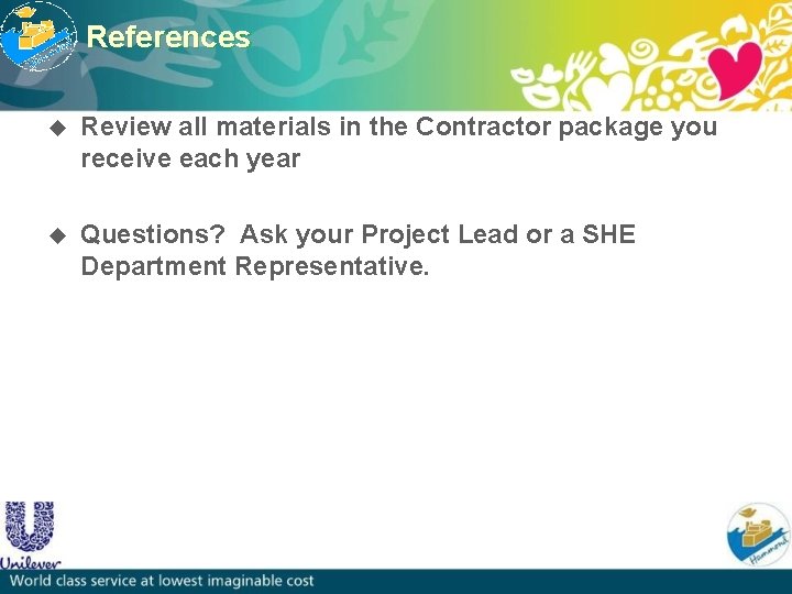 References u Review all materials in the Contractor package you receive each year u
