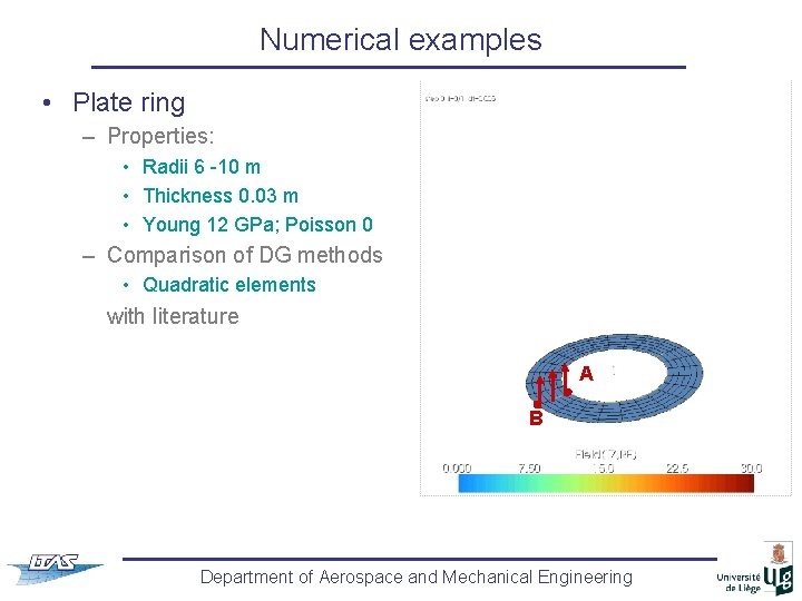 Numerical examples • Plate ring – Properties: • Radii 6 -10 m • Thickness