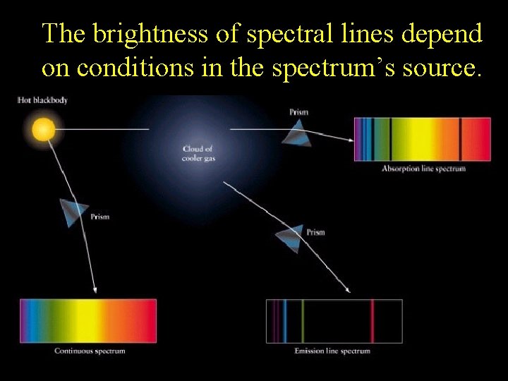 The brightness of spectral lines depend on conditions in the spectrum’s source. 