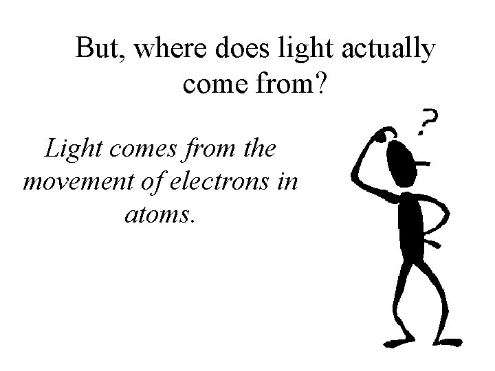 But, where does light actually come from? Light comes from the movement of electrons