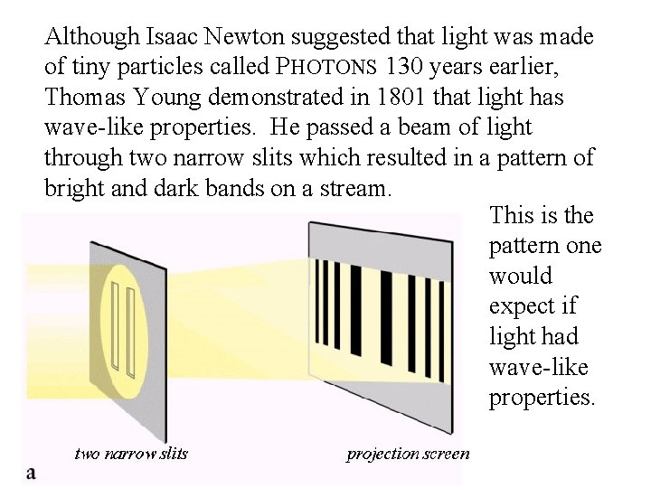 Although Isaac Newton suggested that light was made of tiny particles called PHOTONS 130