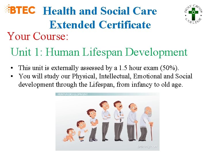 Health and Social Care Extended Certificate Your Course: Unit 1: Human Lifespan Development •