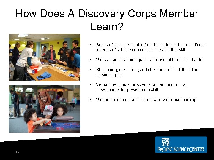How Does A Discovery Corps Member Learn? 18 • Series of positions scaled from