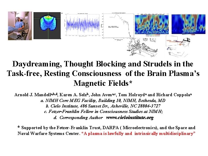 Daydreaming, Thought Blocking and Strudels in the Task-free, Resting Consciousness of the Brain Plasma’s