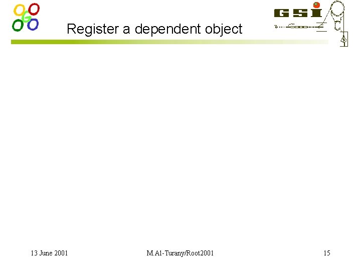 Register a dependent object 13 June 2001 M. Al-Turany/Root 2001 15 