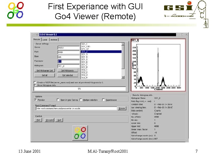 First Experiance with GUI Go 4 Viewer (Remote) 13 June 2001 M. Al-Turany/Root 2001