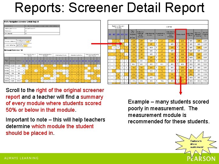 Reports: Screener Detail Report Scroll to the right of the original screener report and