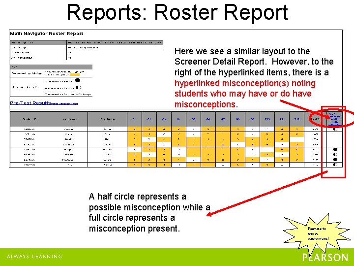 Reports: Roster Report Here we see a similar layout to the Screener Detail Report.