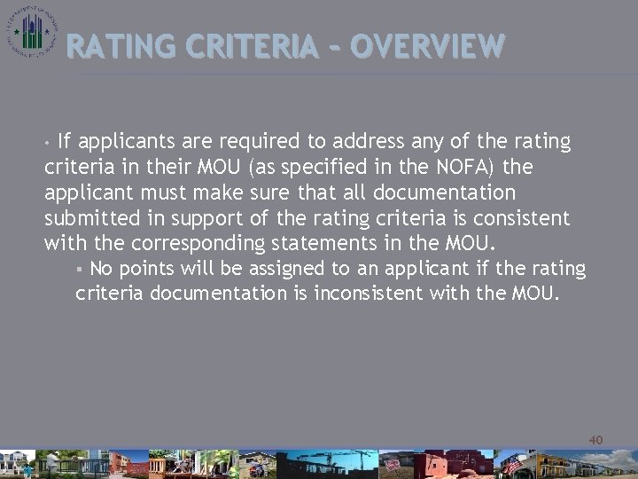 RATING CRITERIA – OVERVIEW If applicants are required to address any of the rating