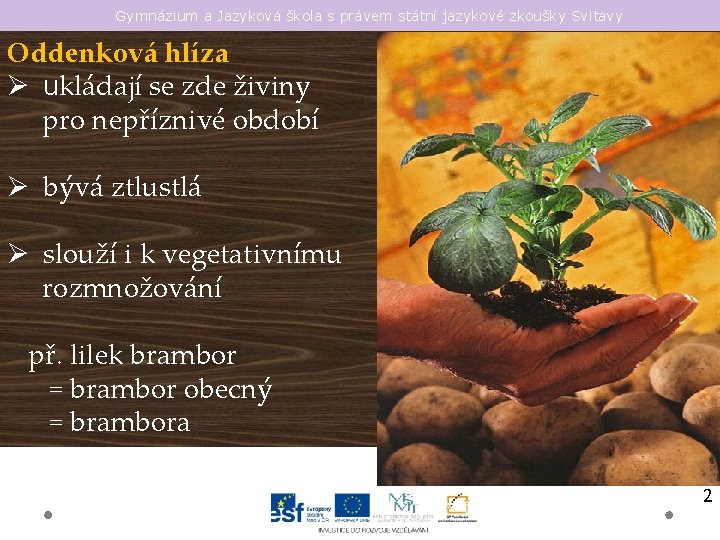 Gymnázium a Jazyková škola s právem státní jazykové zkoušky Svitavy Oddenková hlíza Ø ukládají