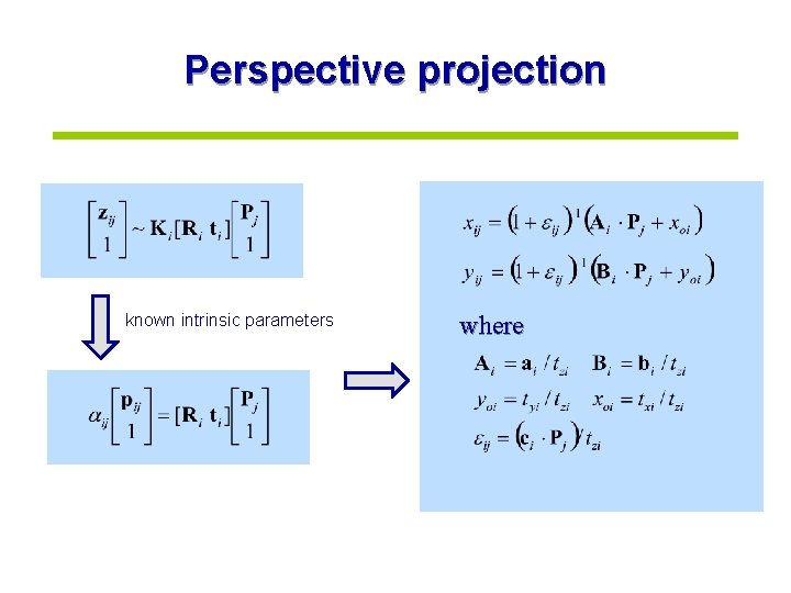 Perspective projection known intrinsic parameters where 