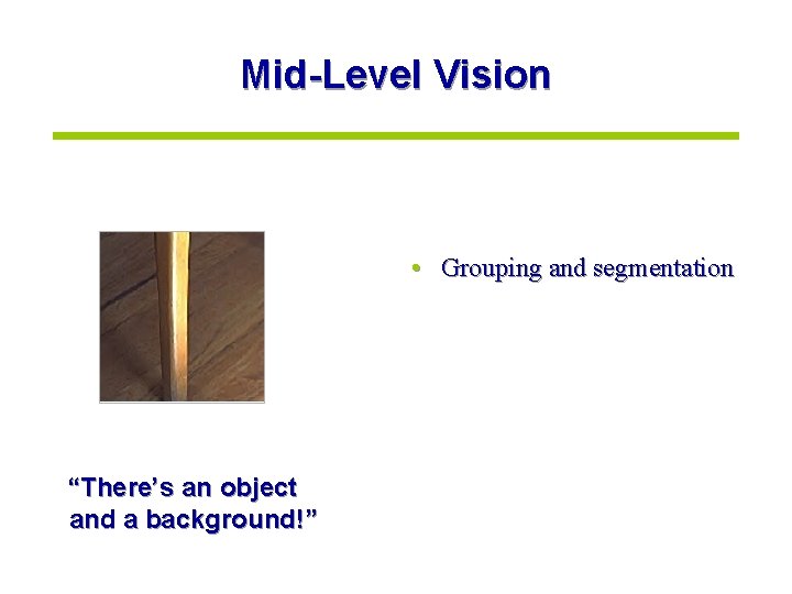 Mid-Level Vision • Grouping and segmentation “There’s an object and a background!” 