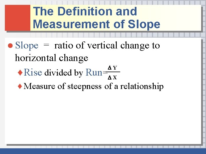The Definition and Measurement of Slope ● Slope = ratio of vertical change to The Definition and Measurement of Slope ● Slope = ratio of vertical change to