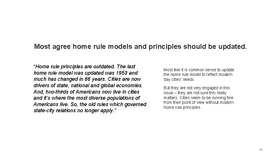Most agree home rule models and principles should be updated. “Home rule principles are