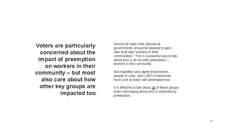 Voters are particularly concerned about the impact of preemption on workers in their community