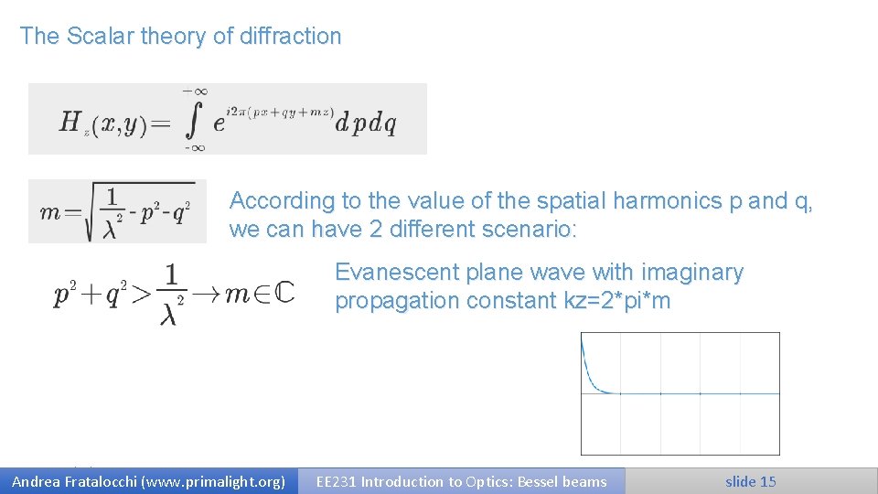 The Scalar theory of diffraction According to the value of the spatial harmonics p